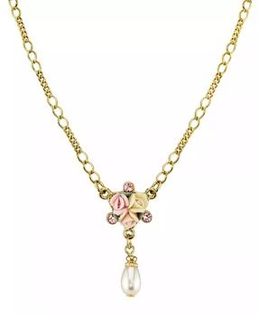 2028 | Gold-Tone Crystal Ivory and Pink Porcelain Rose Simulated Pearl Necklace 16" Adjustable,商家Macy's,价格¥442