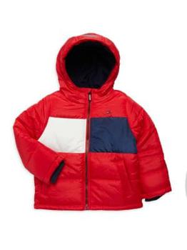 商品Tommy Hilfiger | Little Boy's Logo Colorblock Hooded Puffer Jacket,商家Saks OFF 5TH,价格¥370图片