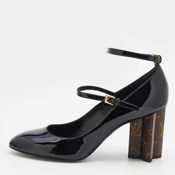 lv女鞋, [二手商品] Louis Vuitton | Louis Vuitton Black Patent Leather Ankle Strap Block Heel Pumps Size 40商品图片 满1件减$100, 满减
