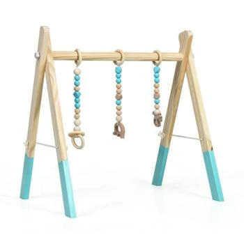 Hivvago | Portable 3 Wooden Newborn Baby Exercise Activity Gym Teething Toys Hanging Bar-Blue,商家Premium Outlets,价格¥315