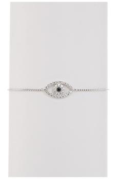 product White Rhodium Plated Pave Swarovski Crystal Evil Eye Lariat Bracelet image