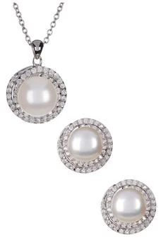 Splendid Pearls | 8.5-9mm Cultured Freshwater Pearl Double Halo Pendant Necklace & Earrings Set 独家减免邮费
