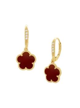 商品Jan-Kou | Flower Goldplated, Coral Agate & Cubic Zirconia Drop Earrings,商家Saks OFF 5TH,价格¥278图片