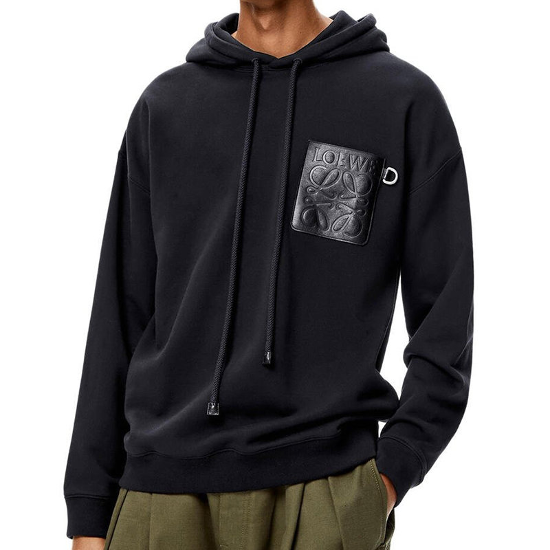 Loewe | 【预售3-7天】LOEWE/罗意威 22年早春新款 男士深蓝色棉质抓绒Anagram皮革贴片连帽衫卫衣H526Y25J12-9602商品图片,7.9折×额外9.5折, 包邮包税, 额外九五折