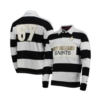 Tommy Hilfiger | Men's Black, White New Orleans Saints Varsity Stripe Rugby Long Sleeve Polo Shirt 