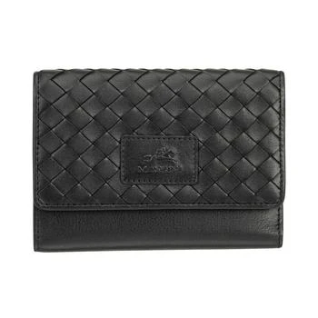 Mancini Leather Goods | Women's Basket Weave Collection RFID Secure Mini Clutch Wallet 