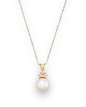 商品Bloomingdale's | Cultured Pearl and Diamond Pendant Necklace in 14K Yellow Gold, 18" - 100% Exclusive,商家Bloomingdale's,价格¥6553图片