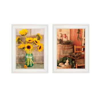 商品Trendy Décor 4U | Vintage-Like Country Sunflowers 2-Piece Vignette by Anthony Smith, White Frame, 19" x 15",商家Macy's,价格¥1145图片