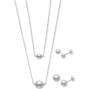Belle de Mer | 4-Pc. Set White Cultured Freshwater Pearl Mommy & Me Pendant Necklaces and Stud Earrings in Sterling Silver, (Also in Black, Pink, & Gray) Cultured Freshwater Pearl), Created for Macy's商品图片,2.5折