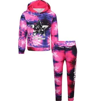 推荐Galaxy print hooded pink tracksuit with sequin star embellishment商品