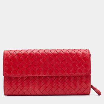 推荐Bottega Veneta Red Intrecciato Leather Continental Flap Wallet商品