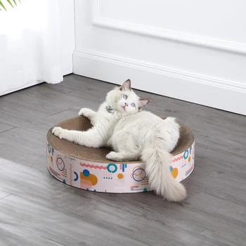 THE LICKER STORE | Nelson 20.13" Modern Cardboard Round Bowl Cat Scratcher with Catnip, Light Pink/Multi,商家Premium Outlets,价格¥417