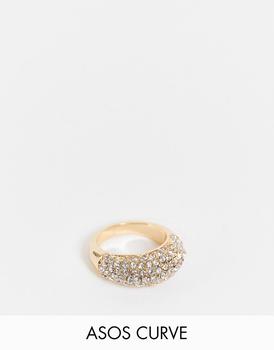 推荐ASOS DESIGN Curve domed ring with clear crystals in gold tone商品