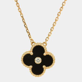 推荐Van Cleef Alhambra 2016 Holiday Diamond Onyx Pendant Necklace商品