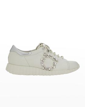 菲拉格慕女鞋板鞋, Salvatore Ferragamo | Ninfa Crystal Gancino Leather Sneakers商品图片 