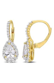 商品DELMAR | Goldtone Plate Sterling Silver Created White Sapphire Halo Drop Earrings,商家Nordstrom Rack,价格¥706图片