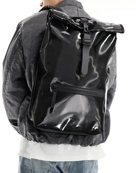 推荐Rains Rolltop waterproof rucksack in shiny black商品