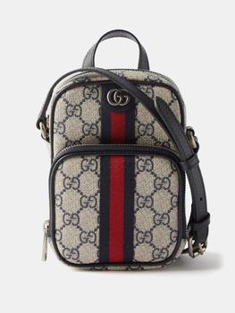 推荐GG-monogram leather-trim cross-body bag商品