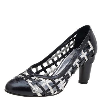美国香奈儿鞋, [二手商品] Chanel | Chanel Black/Silver Woven Leather Block Heel Pumps Size 38.5商品图片 7.8折, 满1件减$100, 满减