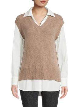 Tahari | ​Wool Cashmere Sweater Vest Shirt商品图片,3.7折×额外7.5折, 额外七五折