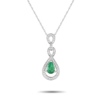 LB Exclusive | 14K White Gold 0.08ct Diamond and Emerald Pendant Necklace PD4-16318WEM,商家Premium Outlets,价格¥2431