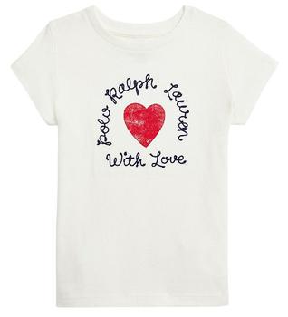 推荐Polo Ralph Lauren Girls White Heart Print T-Shirt, Brand Size 4/4T商品