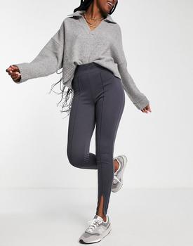 商品Vila structured high waist leggings with pintuck and split front in dark grey图片