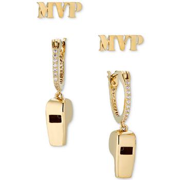 商品AVA NADRI | 18k Gold-Plated 2-Pc. Set MVP Stud & Whistle Charm Pavé Hoop Earrings,商家Macy's,价格¥461图片