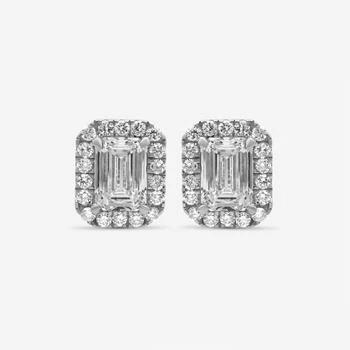 Ina Mar | Ina Mar 14K White Gold Emerald and Round Cut IGI Certified Lab Grown Diamond 2.25 ct.twd. Halo Stud Earrings DE-10453,商家Shopworn,价格¥13655