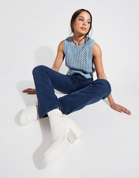 ASOS | ASOS DESIGN mid rise '90s' straight leg jeans in washed navy商品图片,4.5折