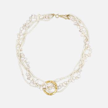 推荐Hermina Athens Women's Full Moon Tangled Pearl Necklace - Gold商品