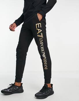 EA7 | Armani EA7 large gold side logo joggers in black商品图片,额外9.5折, 额外九五折