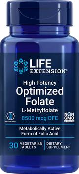 商品Life Extension High Potency Optimized Folate, DFE - 8500 mcg (30 Tablets, Vegetarian)图片