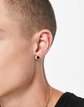 ASOS | （轻微瑕疵划痕）ASOS DESIGN waterproof stainless steel 15mm slim plug earrings in black商品图片,7.4折, 独家减免邮费