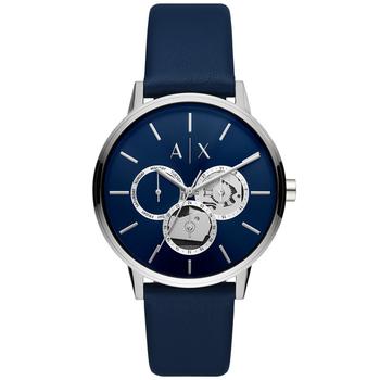 Armani Exchange | Men's Multifunction Blue Leather Strap Watch, 42mm商品图片,
