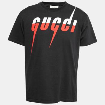 Gucci | Gucci Black Cotton Blade Logo Print T-Shirt S商品图片,