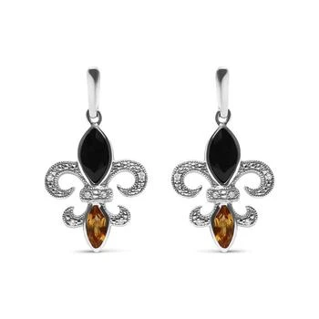 Haus of Brilliance | .925 Sterling Silver Marquise Cut Onyx And Citrine With Diamond Accent Fleur De Lis Drop Stud Earrings (H-I Color, SI1-SI2 Clarity),商家Verishop,价格¥3820