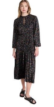 vince连衣裙, Vince | Vince Pomegranate Pleated V Neck Dress商品图片 5折