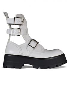 推荐Women's Luxury Ankle Boots   Alexander Mc Queen Rave Buckle White Leather Ankle Boots商品
