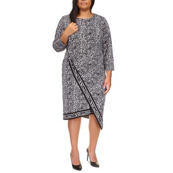 推荐Plus Size Zebra-Print Asymmetric Midi Dress商品