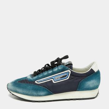 prada男鞋怎么样, [二手商品] Prada | Prada Blue Suede And Nylon Low Top Sneakers Size 42商品图片 7.8折, 满1件减$100, 满减