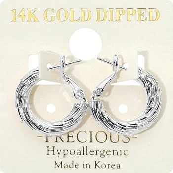 FASHNZFAB | 14K Gold Dipped Hypoallergenic Textured Hoop Earrings - Rhodium,商家Premium Outlets,价格¥193