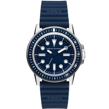Armani Exchange | Men's Three-Hand Blue Silicone Strap Watch 42mm商品图片,