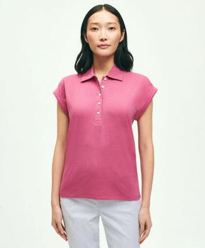 商品Brooks Brothers | Linen-Cotton Blend Cap-Sleeve Polo Shirt,商家Brooks Brothers,价格¥427图片