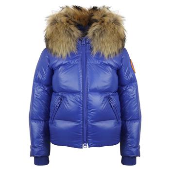 推荐Blue Unisex Puffer Jacket with Brown Fur Hood商品