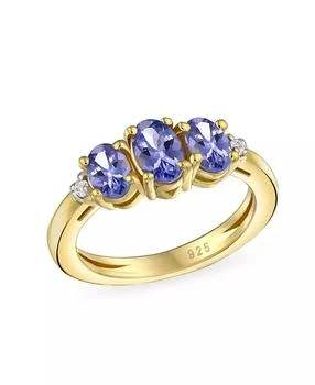 Bling Jewelry | Past Present Future 3 Stone 2CTW Oval Purple Natural Tanzanite Trilogy Trinity Ring for Women Gold Plated .925 Sterling Silver,商家Macy's,价格¥346