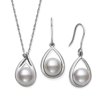 商品Cultured Freshwater Pearl (8-10 mm) and Diamond Accent Earring and Pendant Set in Sterling Silver图片