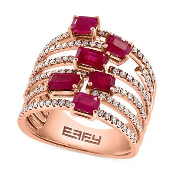 商品Effy | EFFY® Ruby (2-1/10 ct. t.w.) & Diamond (1/2 ct. t.w.) Multirow Openwork Statement Ring in 14k Rose Gold,商家Macy's,价格¥38666图片