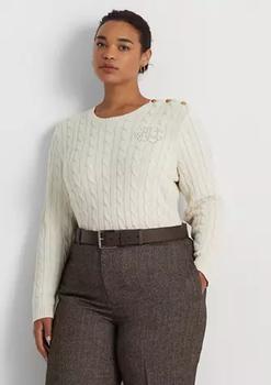 Plus Size Button Trim Cable Knit Sweater product img