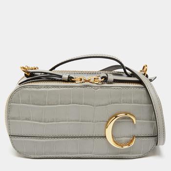 chloe c精选, [二手商品] Chloé | Chloe Grey Croc Embossed Leather C Vanity Crossbody Bag商品图片 7.4折, 满1件减$100, 满减